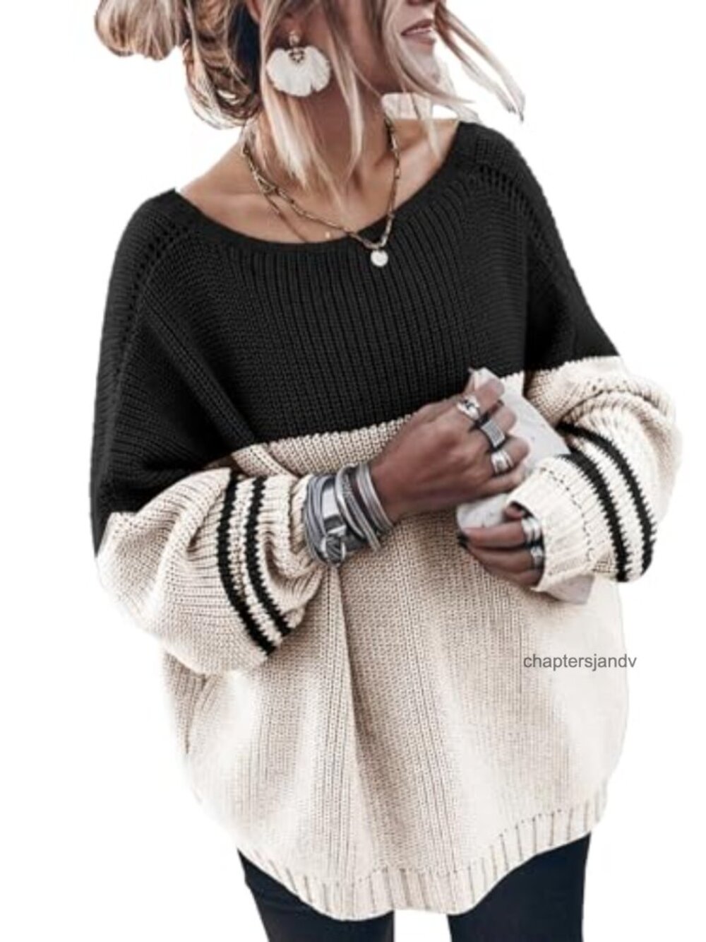 Oversized Cotton Sweater Crew Neck Loose Knit Pullover Jumper
